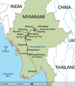 Myanmar All-Gay River Cruise 2017 map