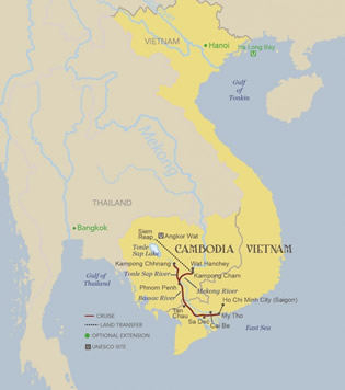 Vietnam & Cambodia All-Gay Mekong River Cruise Tour map