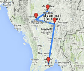 Myanmar Gay Cruise Tour map