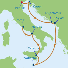 Adriatic & Mediterranean Gay Group Cruise 2018 map