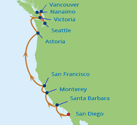 Pacific Coastal Gay Group Cruise map