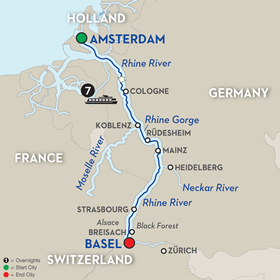 Rhine  River gay cruise map