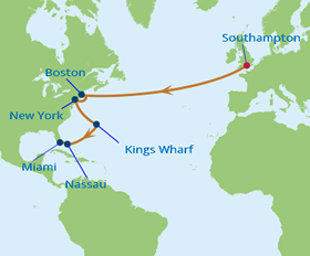 Transatlantic gay cruise on Celebrity Eclipse map