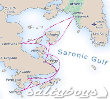 Saronic Gulf, Greece Gay nude sailing cruise map