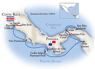 Exclusively gay Costa Rica and Panama Cruise map
