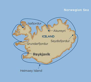 Around Iceland gay cruise map