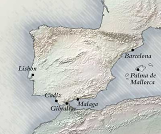 Exclusively gay Lisbon to Barcelona Cruise map