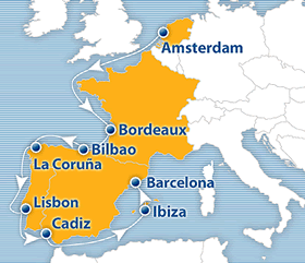 Atlantis 2013 Amsterdam to Barcelona gay cruise map
