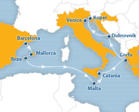 2017  Barcelona to Venice Mediterranean gay cruise map