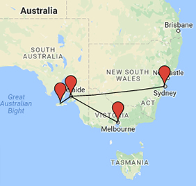 Southern Australia Gay Tour Map