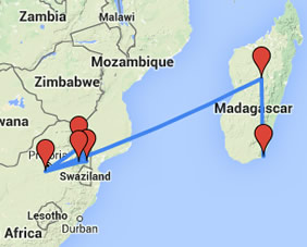 South Africa & Madagascar Gay Tour Map