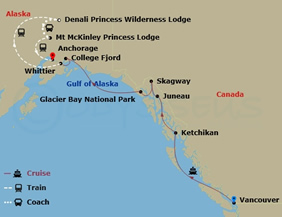 Alaska Denali Explorer gay bears cruise map