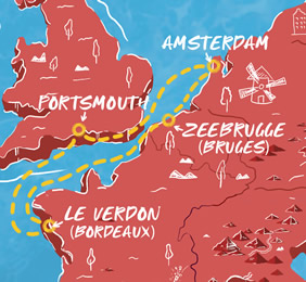 Amsterdam & Bruges gay cruise map