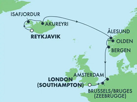 Iceland & Norway Gay cruise map