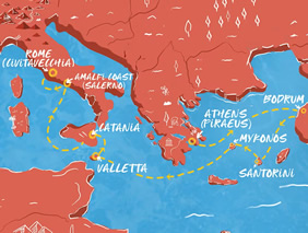Athens to Rome gay cruise map