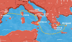 Barcelona to Athens gay cruise map