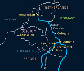 Moselle Rhine Rivers gay cruise map