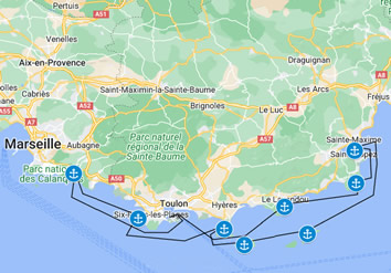 French Riviera gay sailing cruise map