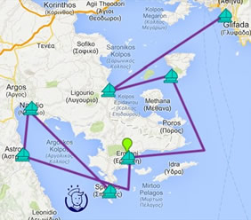 Spetses to Athens, Greece gay nude sailing cruise map