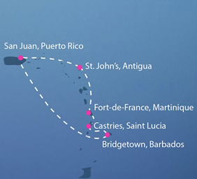 Southern Caribbean gay cruise map