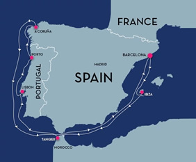 Vacaya Mediterranean gay cruise map