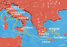 Rome to Athens gay cruise map