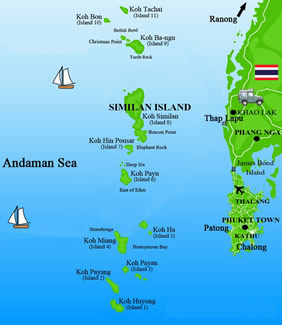 Similan Islands Thailand gay cruise map