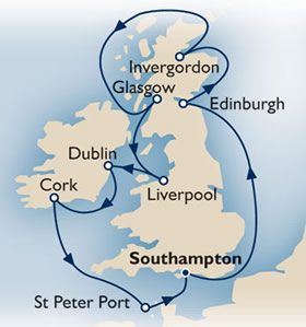 British Isles Cruise on Queen Victoria map