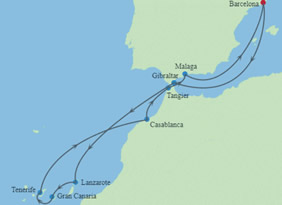 Canaries & Morocco gay cruise map