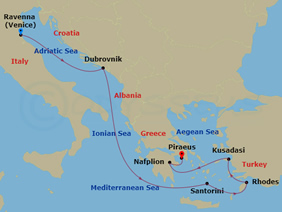 Adriatic & Aegean Pride Party at Sea cruise map