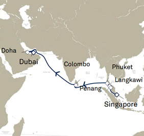 Singapore to Dubai Gay Cruise map