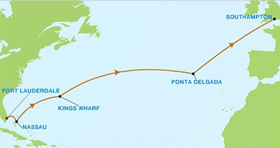 Transatlantic cruise on Celebrity Eclipse map