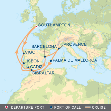 Western Europe Mediterranean cruise on Celebrity Eclipse map
