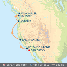 Wine and Pacific Coast Cruise Gay Group Cruise on Celebrity's Century map