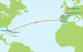 Transatlantic Gay Group Cruise on Celebrity's Infinity map