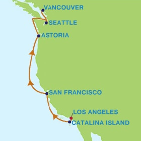 Wine and Pacific Coast Gay Group Cruise on Celebrity's Century map