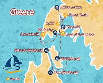 Greece Ionian islands gay sailing cruise map