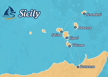Sicily Aeolian islands gay sailing cruise map