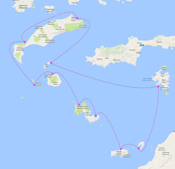 Dodecanese Islands, Greece Gay nude sailing cruise map