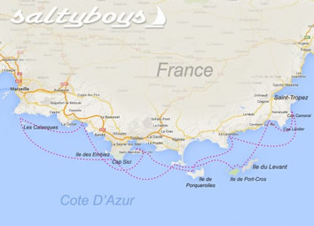 Cote d'Azur, France Gay sailing cruise map