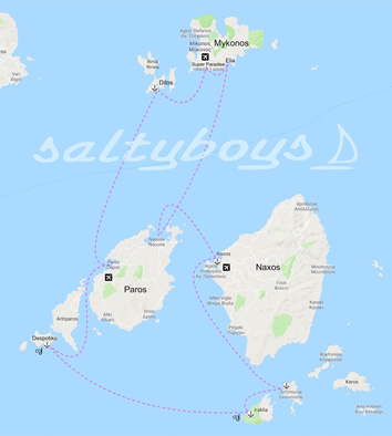 Mykonos Nude Gay sailing cruise map