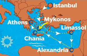 Istanbul to Athens Gay Cruise 2024 map