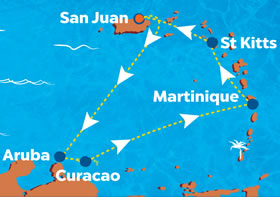 Southern Caribbean gay cruise map