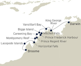 Kimberley Coast lesbian adventure cruise map