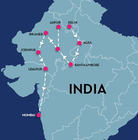 India Splendour Gay Tour Map