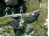Swiss Alps gay hiking - bridge crossing