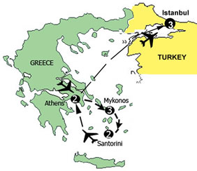Hermes Tours exclusively Gay Tour to Greece and Istanbul map