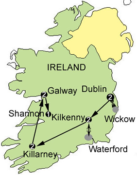 Hermes Tours exclusively Gay Tour to Ireland map