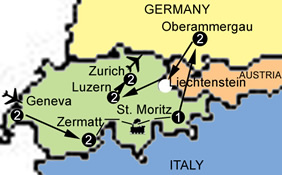 Hermes Tours exclusively Gay Tour to Switzerland map