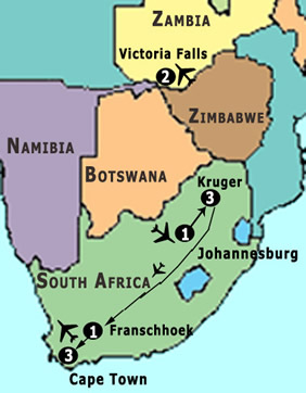 Hermes Tours exclusively Gay Tour to South Africa map